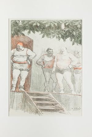 Seller image for Lithograph: Three men from Circus for sale by James Cummins Bookseller, ABAA