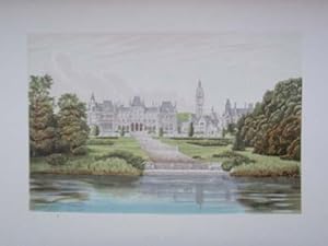 An Original Antique Woodblock Colour Print Illustrating Eaton Hall in Lincolnshire from The Pictu...