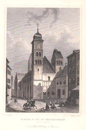 Bild des Verkufers fr Kirche St. Foi in Schlettstadt, vordere Ansicht. Stahlstich von F.Foltz nach R.Hfle. zum Verkauf von Antiquariat Heinz Tessin