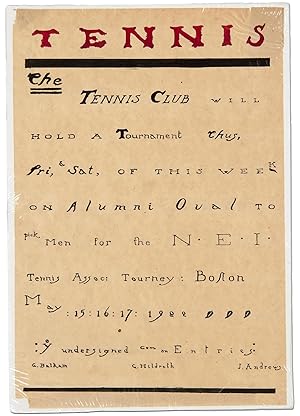 [Hand-lettered Broadside]: TENNIS. The Tennis Club will hold a Tournament thus . on Alumni Oval t...