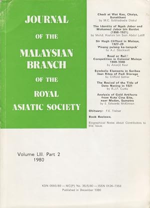 Immagine del venditore per Journal of the Malaysian Branch, Royal Asiatic Society. Volume LIII, Part 2, 1980 (No. 238). venduto da Asia Bookroom ANZAAB/ILAB