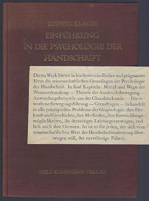 Einführung in die Psychologie der Handschrift. Mit 23 Figuren