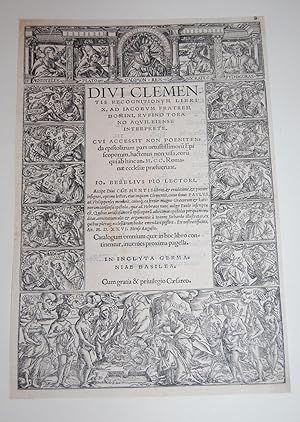 Seller image for Divi Clementis Recognitionum Libri X. Title Page. for sale by Dark Parks Books & Collectibles