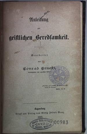 Seller image for Anleitung zur geistlichen Beredsamkeit. for sale by books4less (Versandantiquariat Petra Gros GmbH & Co. KG)