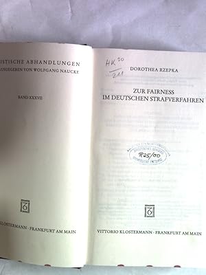 Bild des Verkufers fr Zur Fairness im deutschen Strafverfahren. Juristische Abhandlungen, Band 37. zum Verkauf von Antiquariat Bookfarm