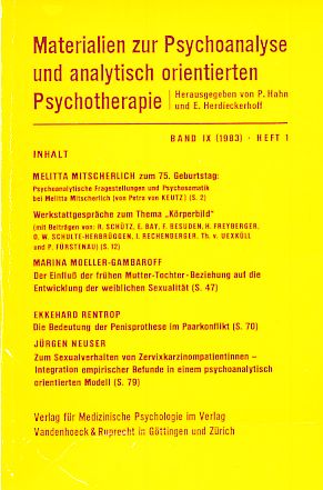 Seller image for Band IX (1983). Heft 1. Materialien zur Psychoanalyse und analytisch orientierten Psychotherapie. for sale by Fundus-Online GbR Borkert Schwarz Zerfa