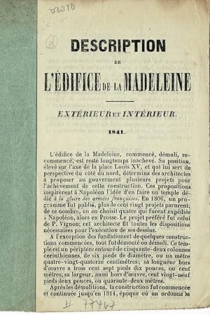 Déscription de l'édifice de la Madeleine. Extérieur et intérieur.