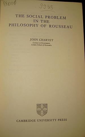 Imagen del vendedor de The Social Problem of Rousseau. a la venta por Le Chemin des philosophes