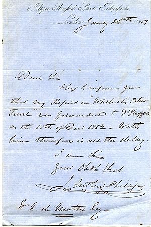 Bild des Verkufers fr Autograph Letter Signed ('J. Arthur Phillips') to W. N. de Mattos. zum Verkauf von Richard M. Ford Ltd