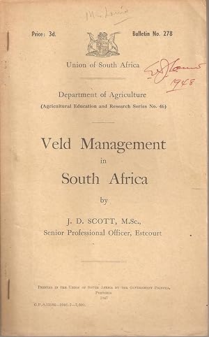 Image du vendeur pour Veld Management Investigations at the School of Agriculture, Potchefstroom. Preliminary Report. mis en vente par Snookerybooks