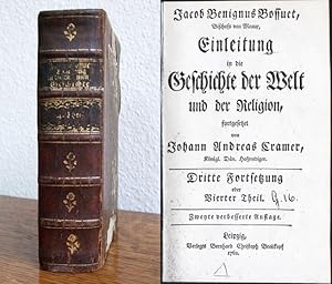 Bild des Verkufers fr Einleitung in die Geschichte der Welt und der Religion, fortgesetzt von Johann Andreas Cramer. Dritte (3.) Fortsetzung oder Vierter (4.) Theil. zum Verkauf von Antiquariat A. Suelzen