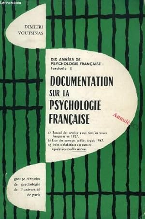 Bild des Verkufers fr DOCUMENTATION SUR LA PSYCHOLOGIE FRANCAISE, FASC. II zum Verkauf von Le-Livre