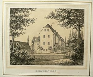 Berthelsdorf. Malerische Ansicht des Herrenhauses. Getönte Lithographie bei Poenicke,