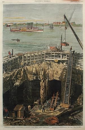 Submarine Mining Operations at Hallet's Point (Hell Gate), a full page spread from Harper's Weekly