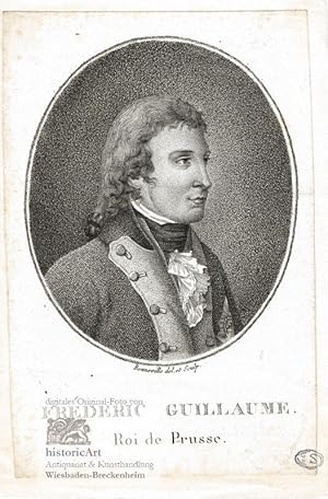 Imagen del vendedor de Frederic Guillaume, Roi de Prusse. Friederich Wilhelm III., Knig von Preussen in jungen Jahren. Brustbild nach viertelrechts. Kupferstich in Punktierstich-Manier von Francois Bonneville um 1800 a la venta por historicArt Antiquariat & Kunsthandlung