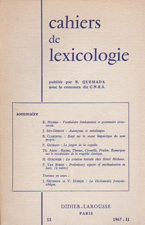 Seller image for Cahiers de lexicologie volume XI (1967) - 2, for sale by L'Odeur du Book