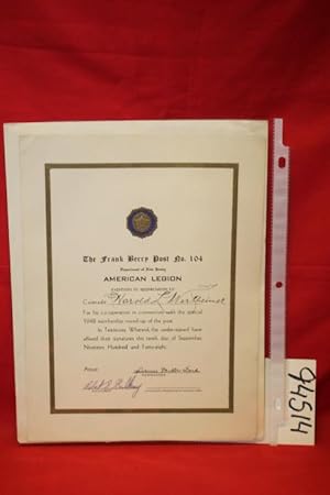 Seller image for Certificate Experssing Appreciation to Harold L. Wertheimer for sale by Princeton Antiques Bookshop