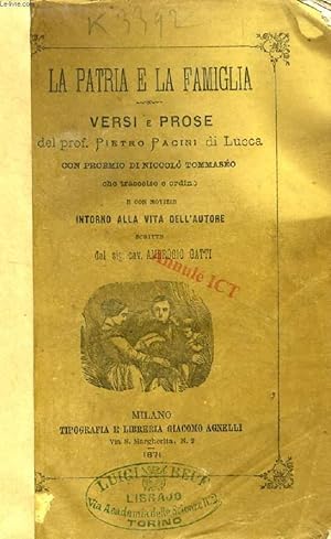 Bild des Verkufers fr LA PATRIA E LA FAMIGLIA, VERSI E PROSA zum Verkauf von Le-Livre