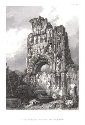 Die Pracht-Ruine in Burgos in Spanien. Stahlstich aus Meyer`s Universum.