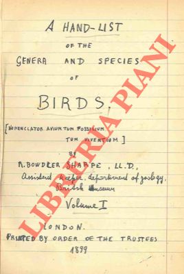 Bild des Verkufers fr A hand-list of the genera and species of birds. zum Verkauf von Libreria Piani