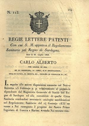Bild des Verkufers fr con le quali si approva il regolamento sanitario in Sardegna. zum Verkauf von Libreria Piani