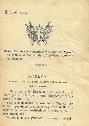 che costituisce il comune di Tiglieto in sezione autonoma del 2° collegio elettorale di Genova.