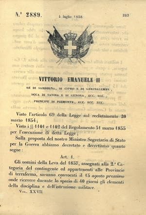 con cui gli uomini di leva del 1857 vengono convocati il 15 Agosto.