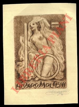 Un foglietto calcografico, firmato, per Alvaro Molteni, cm. 14 x 10