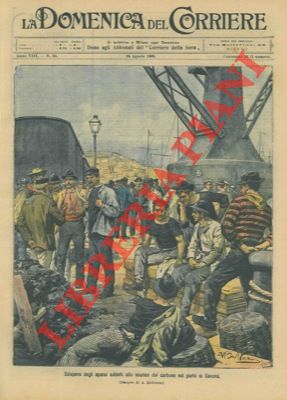 Sciopero degli operai addetti allo scarico del carbone nel porto di Savona.
