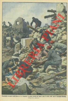 Il Re assiste al passaggio dei feriti tolti dalle rovine di Avezzano dopo il terremoto.