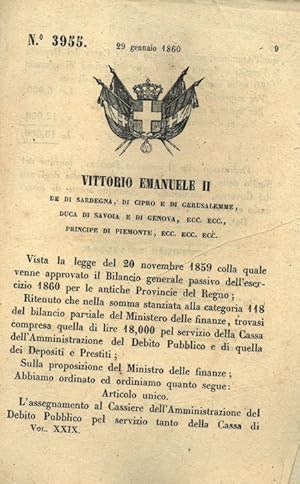 che stabilisce l'assegnamento al Cassiere dell'Amministrazione del Debito Pubblico.