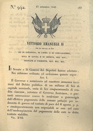 con cui si autorizza il governo all'emissione di sessanta iscrizioni del debito pubblico intestat...