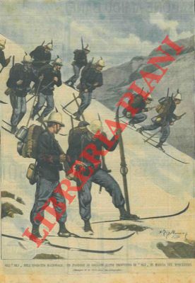 Un plotone di soldati alpini provvisto di "Skj" in marcia sul Moncenisio.