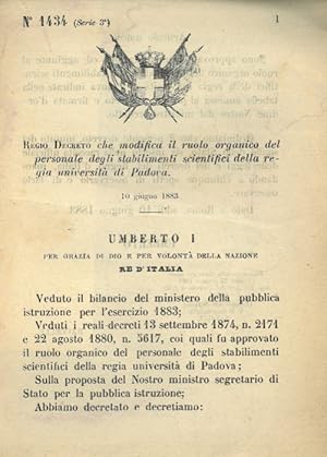 che modifica il ruolo organico del personale degli stabilimenti scientifici dell'Università di Pa...