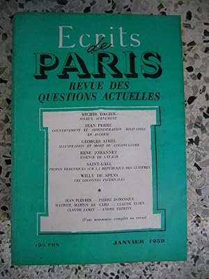 Image du vendeur pour Ecrits de Paris - Revue des questions actuelles - N. 167 - Janvier 1959 mis en vente par Frederic Delbos