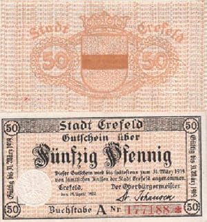 Gutscheine der Stadt Crefeld über Fünfzig Pfennig.