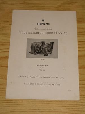 Imagen del vendedor de Siemens Selbstabsaugende Hauswasserpumpen LPW 33, a la venta por Versandantiquariat Hbald