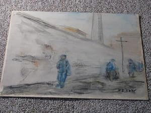 Aquarell / Tuschezeichnung Chinesische Fabrikstraße,