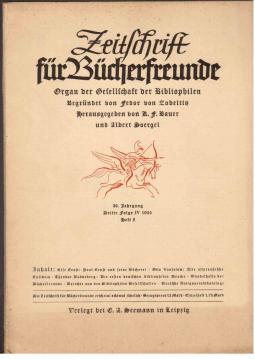 Seller image for Zeitschrift Fr Bcherfreunde. Organ der Gesellschaft der Bibliophilen. Begrndet von Fedor Zobeltitz. 39. Jahrgang, Dritte Folge IV 1935 Heft 8 for sale by Antiquariat Jterbook, Inh. H. Schulze