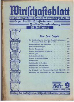 Bild des Verkufers fr Wirtschaftsblatt der Industrie- und Handelskammer zu Berlin. Organ der Wirtschaftskammer Berlin-Brandenburg. 36. Jahrgang, Heft 9 (Mrz 1938) zum Verkauf von Antiquariat Jterbook, Inh. H. Schulze