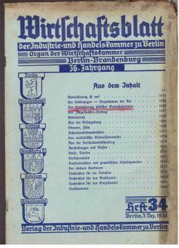 Bild des Verkufers fr Wirtschaftsblatt der Industrie- und Handelskammer zu Berlin. Organ der Wirtschaftskammer Berlin-Brandenburg. 36. Jahrgang, Heft 34 zum Verkauf von Antiquariat Jterbook, Inh. H. Schulze