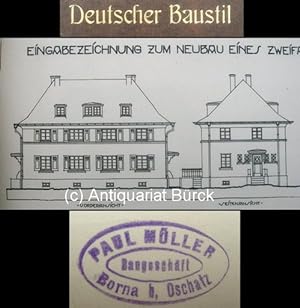 Deutscher Baustil. Mappe mit teils ankolorierten, gedruckten Entwurfszeichnungen für Villen, Miet...