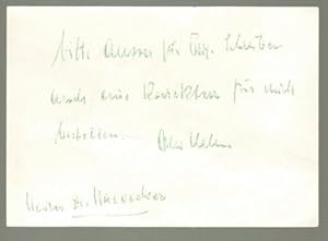 Handschriftliche, fünfzeilige Zettel-Notiz in grüner Tinte mit voller, eigenhändiger Unterschrift.