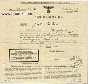 Rundfunkgenehmigung der Deutschen Reichspost zur Stammkarte 121 für Ernst Kalbow, Berlin-Wittenau...