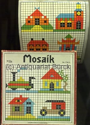 Mosaik. Legespiel mit zwei farbigen Spielplänen und zahlreichen, teils farbig lackierten Spielste...
