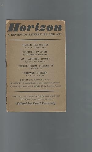 Bild des Verkufers fr Horizon: A review of Literature and Art: Volume IV, No. 23, November, 1941 zum Verkauf von Dorley House Books, Inc.