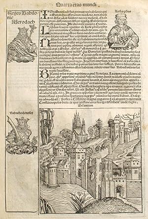 Seller image for Constantinople, Bologna and a Chess Player in the Liber chronicarum- Nuremberg Chronicle, an individual page from the Chronicle featuring Bisantium (Byzantium, now CONSTANTINOPLE) and Bononia (BOLOGNA), with Chess Player (Plate No. LXII) for sale by Antipodean Books, Maps & Prints, ABAA