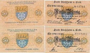 2 Gutscheine der Stadt Kichheim u.Teck über je 50 Pfennig.