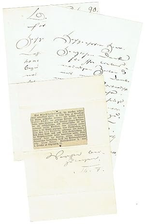 Imagen del vendedor de 2 eigenh. Briefe mit Unterschrift sowie ein eigenh. beschriftetes Beiblatt. a la venta por Kotte Autographs GmbH