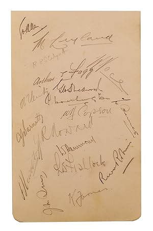 Imagen del vendedor de A detached autograph album leaf (155  95 mm) signed in pencil by all seventeen members of the MCC touring team in Australia in 1936-37 a la venta por Michael Treloar Booksellers ANZAAB/ILAB
